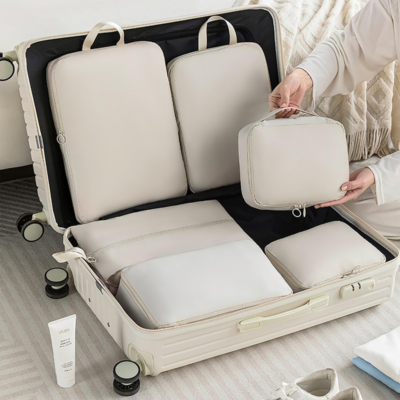 Beige suitcase organiser, packing cubes compression, packing cubes, packing cubes