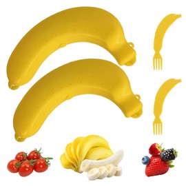 2pcs Banana Case Banana Protector Banana Holder Case Banana Holder Banana Guard Long Lasting Freshness Suitable For School Lunch Travel And Work Lunch Even Including Two Small Forks For Easy Use