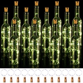 Rtteri 12 Sets Small Empty Wine Bottles with Cork Lights Centerpiece and 30 LED Battery Operated Cork Lights for Birthday Wedding Party Decoration(375 ml,Dark Green Bottle)