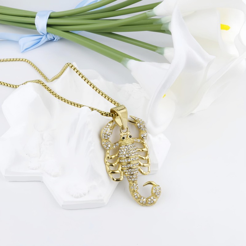 Joddfly Scorpion Pendant Necklace, 18K Gold Plated, Crystal Zircon, Hip