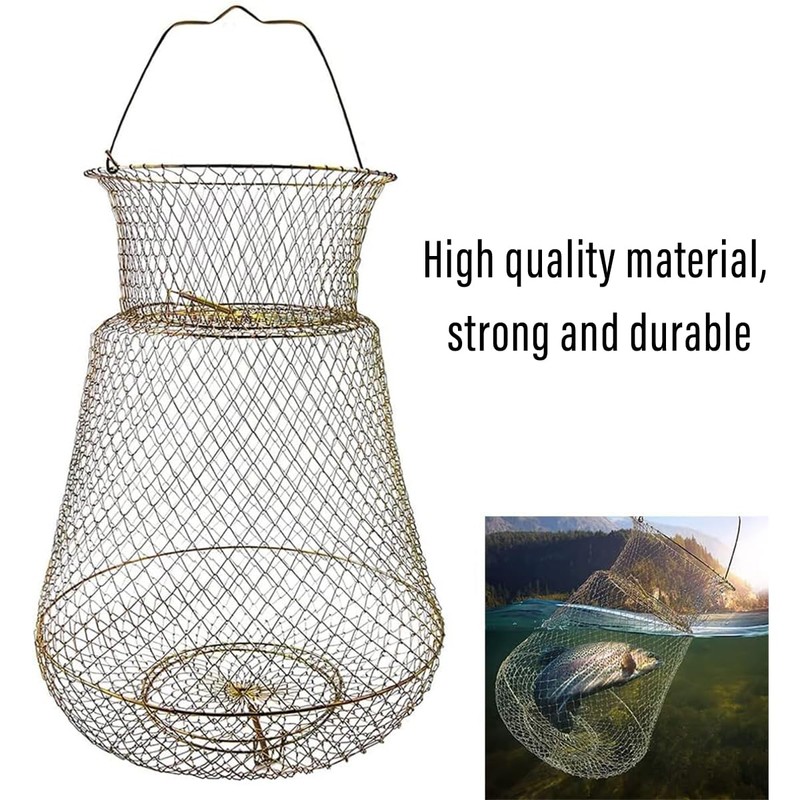 AIMALL Galvanized Fish Cage with Spring Door for Fishing, Portable