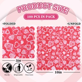 FYSUIMU 100Pcs Valentine's Day Paper Napkins Scalloped Pink Heart Disposable Cocktail Napkin Dinner Dessert Napkin for Wedding Birthday Baby Shower Anniversary Party Tableware Party Supplies