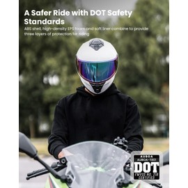 Auboa Motorcycle Helmets for Adult Men Women, Full Face Lightweight Street Bike Racing DOT Helmet with Extra Clear Visor Model AU-T801 White, X-Large