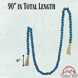 90" Wooden Bead Garland with Jute Tassels - Boho Wedding Garland, Rustic Boho Home Decor, Coffee Table, Mantle Decorations, Farmhouse Decor, Boho Decor (1, Turquoise Round)