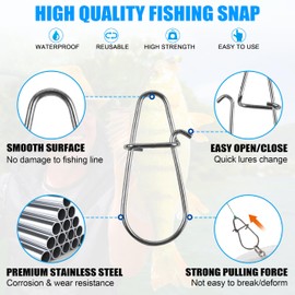 OROOTL Crankbait Snaps Speed Clips, 200pcs Fishing Clips Duo Lock Fast Snaps Stainless Steel Fishing Lure Quick Clip Connector Topwater Freshwater Saltwater