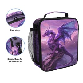 LFICRTAN Kids Lunch Box Purple Dragon Insulated Lunch Bags Boys Girls with Adjustable Strap Cooler Meal Box School Office