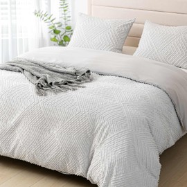 Breathable & Soft King Duvet Cover Set with Zipper-Grey Striped Textured 3 Pieces Bed Comforter Cover Set-Lightweight Tufted Set with 2 Pillow Shams