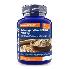 Zipvit Ashwagandha KSM 66 2000 mg with Vitamin B6, B5 & Black Pepper, Relaxation & Sleep Support, High Strength Ashwagandha Root Extract, 60 Vegan Capsules, 2 Months Supply