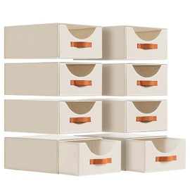 Homsorout Large Closet Organizers and Storage - Stackable Storage Bins with Drawer, Fabric Containers for Organizing, Collapsible Organizer Bins for Bedroom, 8 Pack, Beige