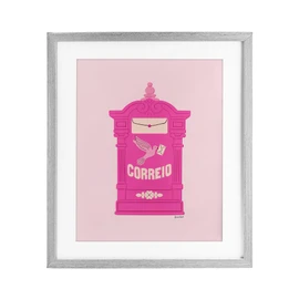 Stupell Industries Pink Portuguese Post Mailbox Gray Framed Print Under Glass design by Jessica Beck, 16 x 13