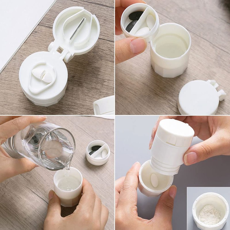 2PCS 4 in 1 Portable Pill Crusher Cutter Multifunction Pill