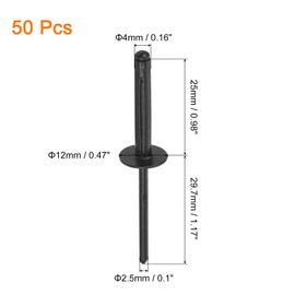 sourcing map 50Pcs 5/32"x1" Aluminum Large Head Tri Grip Rivets, Large Flange Tri Grip Rivets for DIY, Sheet Metal, Automotive Repairs, Furniture, Marine Boat (Black)