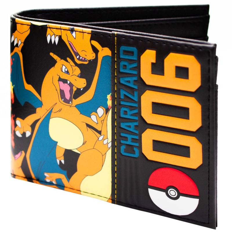 Flaming Fire Charizard 006 Pokeball Wallet Bi-Fold ID & Card
