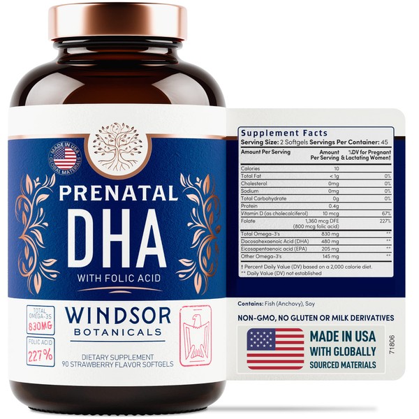Prenatal Vitamins with DHA and Folic Acid - Fetal Development and Pregnancy Support - High-Potency Prenatal Vitamins For Women DHA and EPA Omega-3s D3 Prenatal DHA Fish Oil - 90 Strawberry Softgels