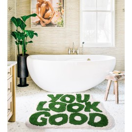DyeFury You Look Good Bath Mat Green Cute Cool Bathroom Rug Fun Bathroom Mats Funny Funky Bathroom Decor Soft Microfiber Bath Rug, Trendy Green Bath Shower Mat, 25" x 21"