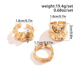 GIGB PBDK Chunky Statement Rings for Women,Vintage Gold Non Tarnish Band Ring Set Fashion Silver Thick Open Ring Pack,Unique Party Jewelry Accessories Gifts (Gold)