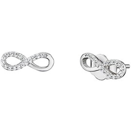 Engelsrufer Infinity Stud Earrings for Women 925 Sterling Silver with 34 White Zirconia Size 12 mm