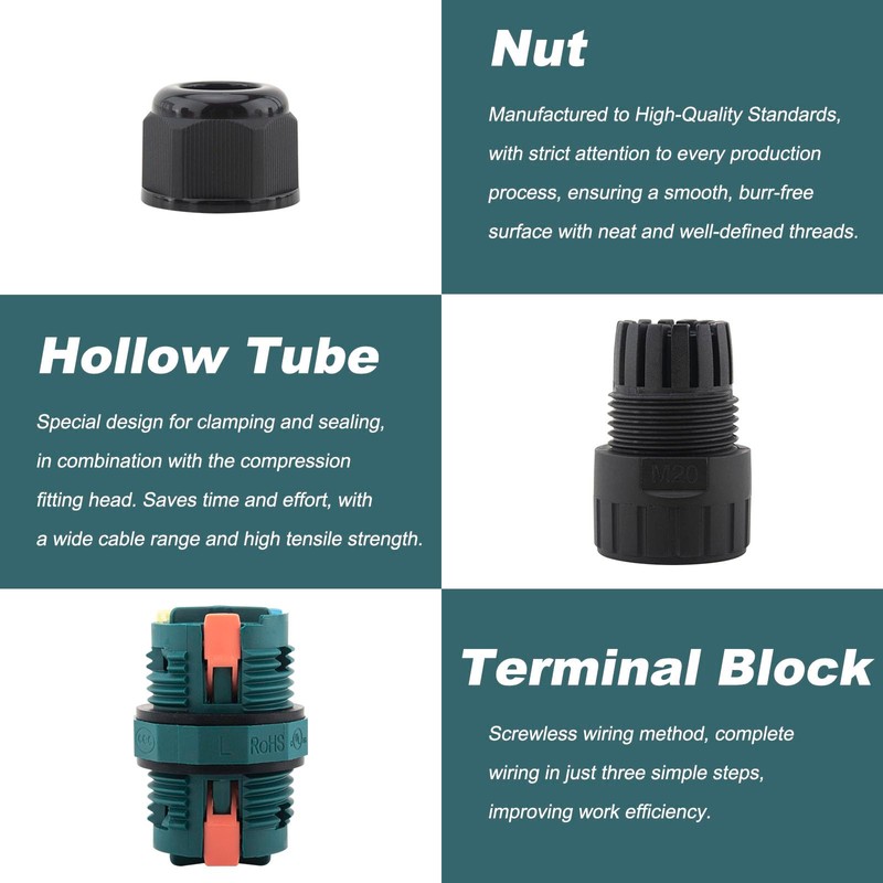 Lonlonty Junction Box Outdoor Waterproof Electrical Cable 3 Pole Wire