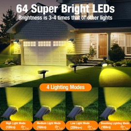 AOUNQ 4 Pack Solar Spot Lights Outdoor 1000 Lumens, 64 LEDs IP67 Waterproof Landscape Lighting with 4 Modes - 2-in-1 Solar Spotlight & Pathway Light for Garden, Yard, Patio Decor, Warm White