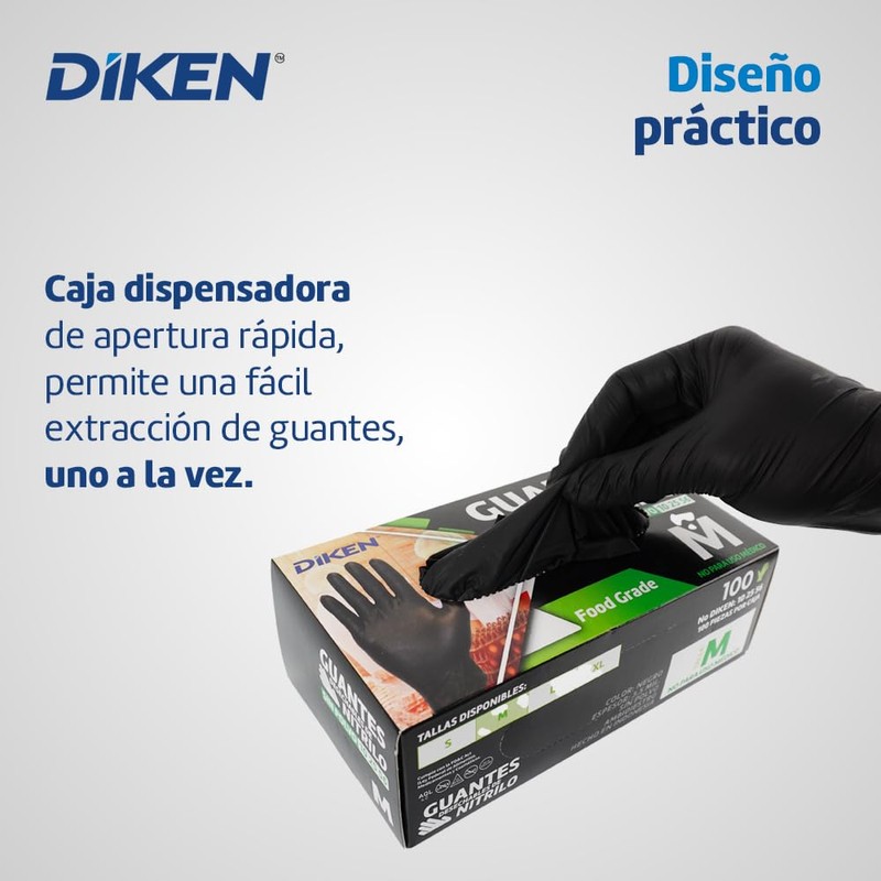 DIKEN Guantes 100% Nitrilo, Grado Alimenticio, SIN Polvo, Libre de