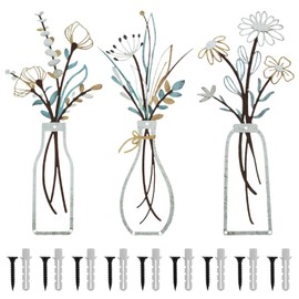 3 pcs Metal Flowers Walls Arts Reusable Minimalist Flower Wall Decors Safe Stable Flowers Wall Arts Easy to Clean Metal Floral Art Easy to Hang Suitable for Bedroom