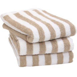 Hiorie Big Face Towels, Made in Japan, Approx. 15.7 x 39.4 inches (40 x 100 cm), Hotel Style Towels, Set of 3, Thick Stripe, Mocha, Instant Absorption, Big Face Towels