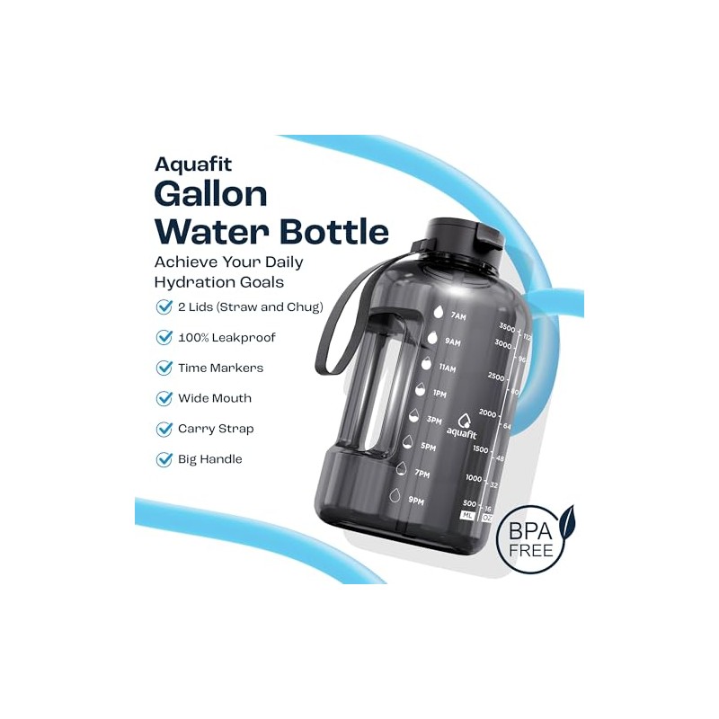 AQUAFIT 1 Gallon Water Bottle with Time Marker & Straw
