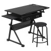 SEGAWE Adjustable Drafting Desk Workstation Set in Black MDF with