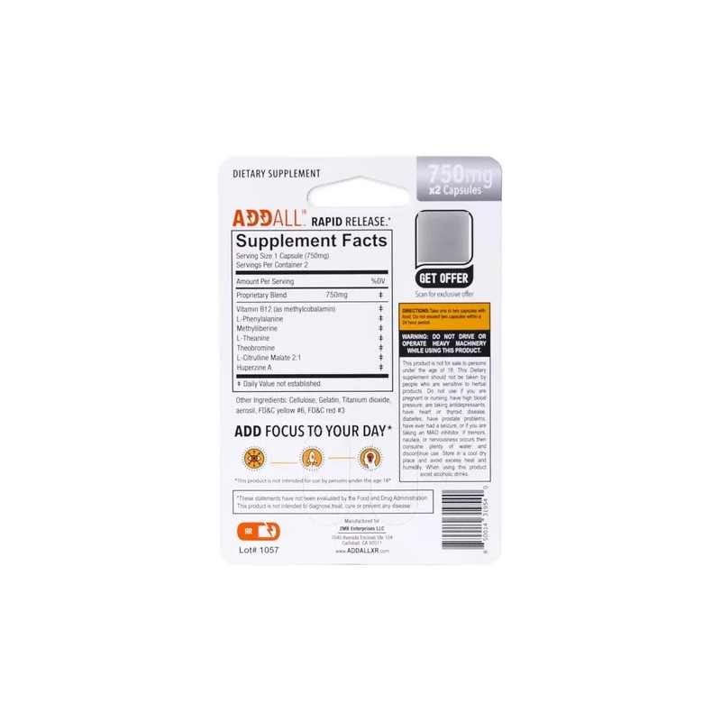 Addall Rapid Release Suplemento Nootrópico Energía 12 Pack
