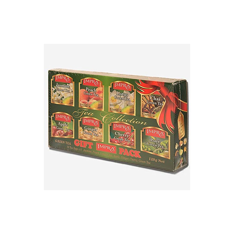 Impra Flavored Green Tea Gift Pack (8 Flavors), 80-count Tea