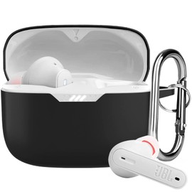 For JBL Tune 230 NC TWS Case, Front LED Visible Soft Non-Slip Shockproof Full Protective T230NC Case with Carabiner - Black