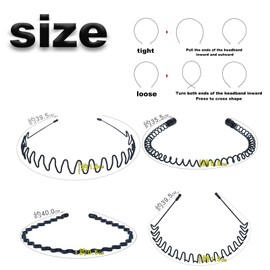 4 Pcs Black Wave Elastic Headband,Metal Hairband Women's Metal Hair Bands ，Men's Headbands Elastic Zigzag Headbands， Outdoor Sports Headbands for Women and Men.