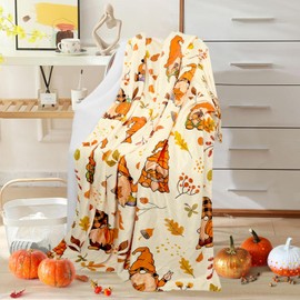 uimchwp Fall Blanket, Cream Thanksgiving Fall Pumpkin Maple Leaf Gnome Blanket, Flannel Soft Warm Cozy Blanket for Sofa and Chair 50x60inch