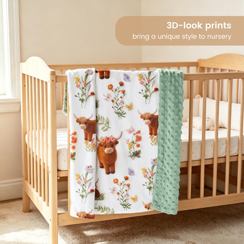 HOMRITAR 3D HighlandCow Baby Blanket for Unisex Boys Girls Dotted