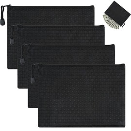Maxmoc Geldtasche, 4 Stück Geldtaschen Banktasche, 24 x 18 cm Geldmappe A5, wasserdichte Bankmappe mit Reißverschluss, Dokumententasche Schwarz für Haushalt, Business, Schule