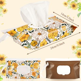 FEBSNOW 2 Pack Baby Wipes Dispenser, Portable Refillable Wipe Holder Baby Wipes Container Travel Wipes Case Reusable Wet Wipes Pouch (Floral, Brown)