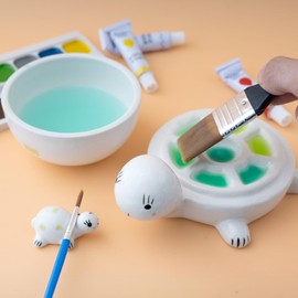 Turtle Design Ceramic Paint Palette with Water Bowl & Brush Holder Reusable Mini Tray for Watercolor Acrylic and Enamel Paint Unique Artist Container for Inspirational Workspace Decor and Gifting