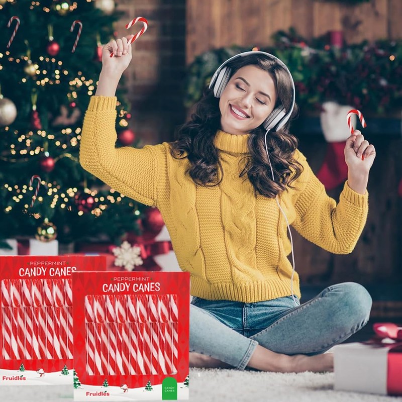 Fruidles Christmas Candy Canes Suckers, Peppermint Flavor, Individually Wrapped (96-Pack)
