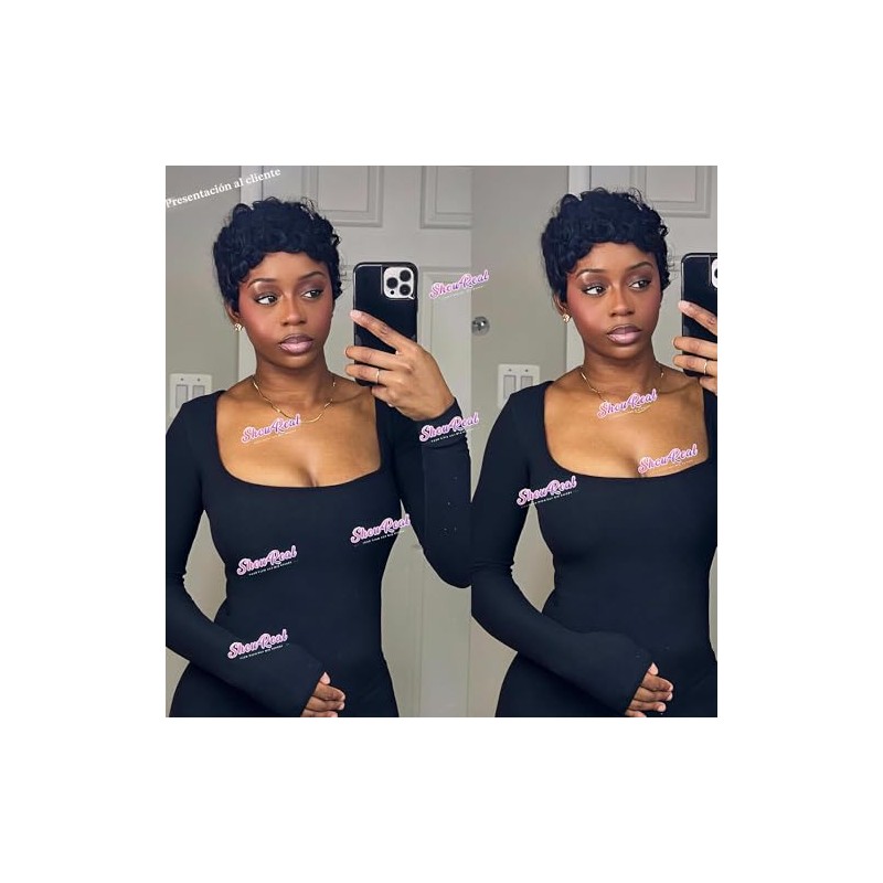 showreal Pelucas de cabello humano con corte Pixie para mujeres