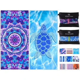 2 Pack Microfiber Lightweight Beach Towel 180x80cm Oversized Extra Large Thin Sand Free Towels Travel Swim Pool Yoga Gym Camping for Adults Women Men Beach Essentials Accessories Vacation Gift