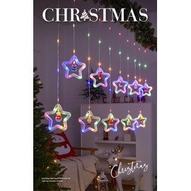 Frethind 100L Christmas Star Curtain Lights with Decorative Ornaments - 10 Star Hanging Loop Lights, 0.4/0.6m Height, 2m Power Cord, Perfect for Christmas Decoration, Suitable for Everyone