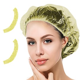 Shower Cap Disposable, Clear Plastic Bath Caps for Women Men Kids Girls, Multi-Purpose Thick Waterproof Bath Caps Hair Treatment, Spa,Home Use,Portable Travel (Yellow)