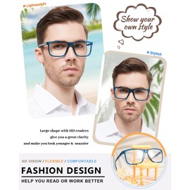 MARE AZZURO Oversized Square Reading Glasses 2.00 Men Large Readers Big Face 1.00 1.25 1.50 1.75 2.00 2.25 2.50 2.75 3.00 3.50 4.00 5.00 6.00 (Blue, 200)