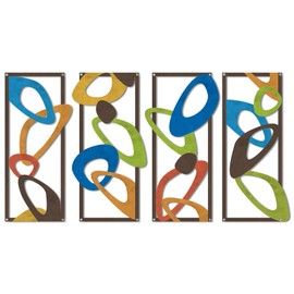 4 Pcs Mid Century Modern Decor Midcentury Retro Wall Art Elegance Wall Accents Metal Abstract Decor Geometric Panels for Interior Wall Decor Panel Wall Art for Home Living Room