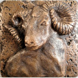 Metal Tile rts Manufacturing Bronze Wildlife (Ram) 4"x4" Decorative Wall Tile by Metal Tile Arts Mfg.