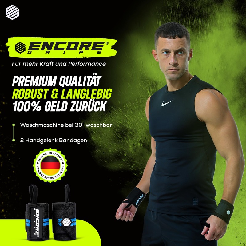Encore Grips® Wrist Wraps for Bodybuilding, Weight Training, Crossfit, Strength