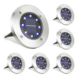 LYHOPE Solar Ground Lights Outdoor, 8 Pack 8 LED Solar Disk Lights Waterproof Garden In-ground Pathway Light Landscape Lighting for Lawn,Yard,Deck,Patio,Walkway (Blue)