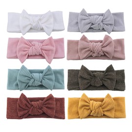8pcs Baby Headband Soft Stretchy Hairband Hair Bow Elastic for Toddler Baby Girls Newborn Infant Kids Turban Headbands (Bow Headband White)