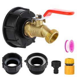 275-330 Gallon IBC Tote Hose Adapter, 3/4" Male NPT Inlet ×3/4" Male GHT Threaded (Red Handle, Lead-Free Brass faucet), 3-Size IBC Tote Adapter, Includes 2.44" Fine, 2" Fine, and 2" Coarse Thread