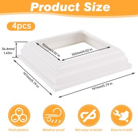4pcs 4x4 Inches Split Fence Post Skirt, Vinyl Post Skirt Pos-t Base Cove-r Column Wrap Sleeve Trim for Porch Deck Stairs Rails(Color:White)